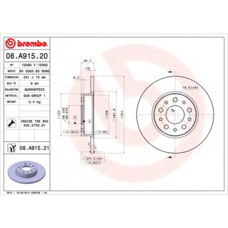 Σετ Δισκόπλακες BREMBO 08A91520