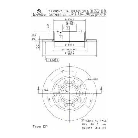 Σετ Δισκόπλακες BREMBO 08950210