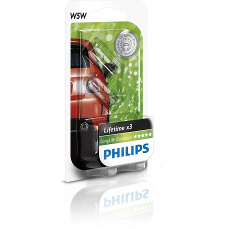 ΛΑΜΠΕΣ PHILIPS ΕΛΙΑ ΧΩΡΙΣ ΚΑΛΥΚΑ 12V 5W ΛΕΥΚΗ LONG LIFE ECOVISION  SET 2 TEM  ΤΕΤΡΑΠΛΑΣΙΑ ΔΙΑΡΚΕΙΑ ΖΩΗΣ