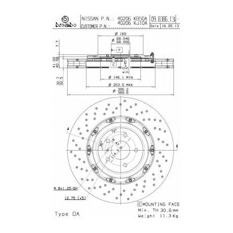 Σετ Δισκόπλακες BREMBO 09B38613