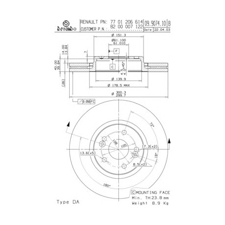 Σετ Δισκόπλακες BREMBO 09907410