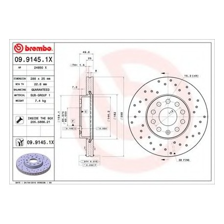 Σετ Δισκόπλακες BREMBO 0991451X